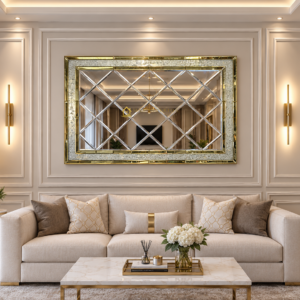Cermin Bevel Wajik Frame Kristal Gold 150 x 100 cm