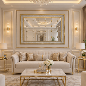 Cermin Bevel Frame Kristal Gold 150x100cm