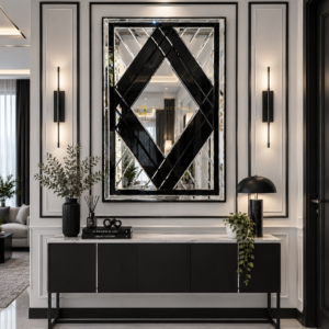 Cermin Dinding Bevel Diamond Black Silver 150x100 cm