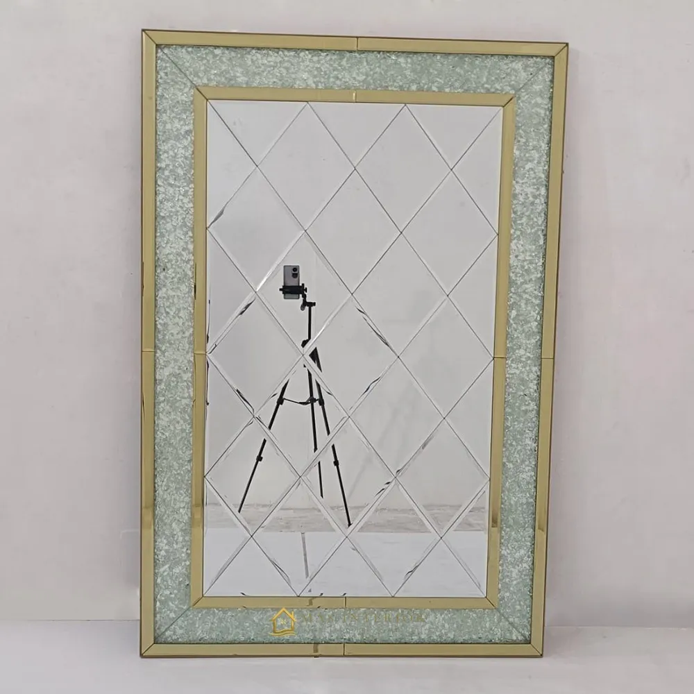 Cermin Bevel Wajik Frame Kristal Gold 150 x 100 cm