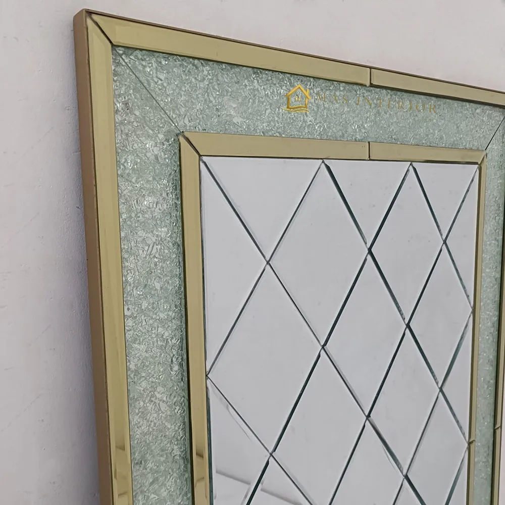 Cermin Bevel Wajik Frame Kristal Gold 150 x 100 cm