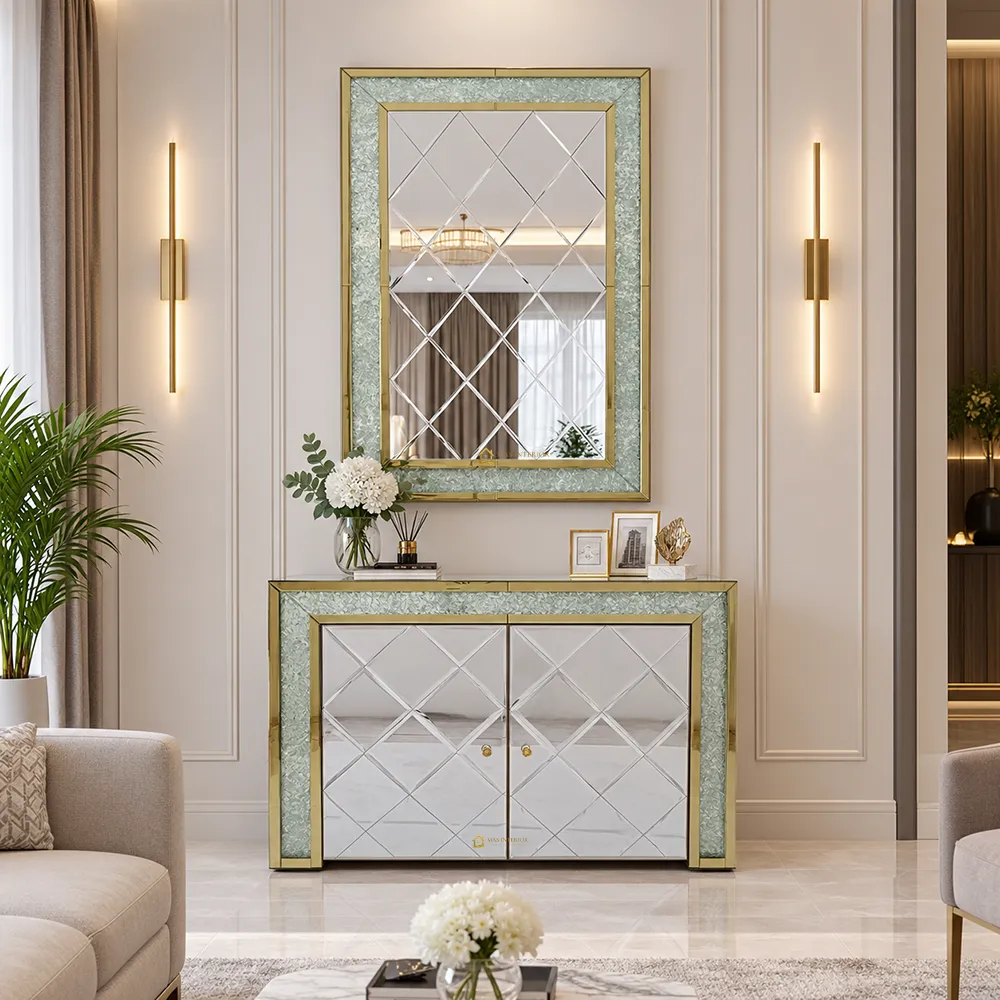 Cermin Bevel Wajik Frame Kristal Gold 150 x 100 cm