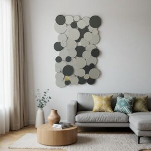 Cermin Dekorasi Dinding Bulat Grey dan Silver 123 x 80 cm