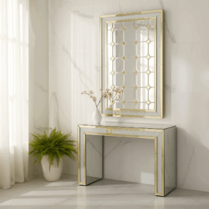 Meja Konsul Kristal Gold Set Cermin Bevel 120x42x83 cm