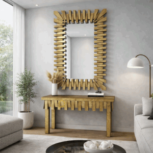 Meja Konsol 3D Gold dengan Cermin Dinding Modern Dekorasi Mewah MI 0203006