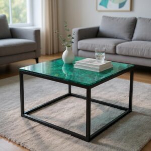 Meja Tamu Dengan Rangka Besi Hitam dan Top Cermin Gaya Minimalis Modern MI 0202003
