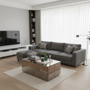 Meja Tamu Cermin Brown Bevel Mewah untuk Ruang Tamu Minimalis MI 0202002