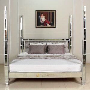 Tempat Tidur Pilar Mewah Aksen Cermin Dan Duco Putih MI 0207003