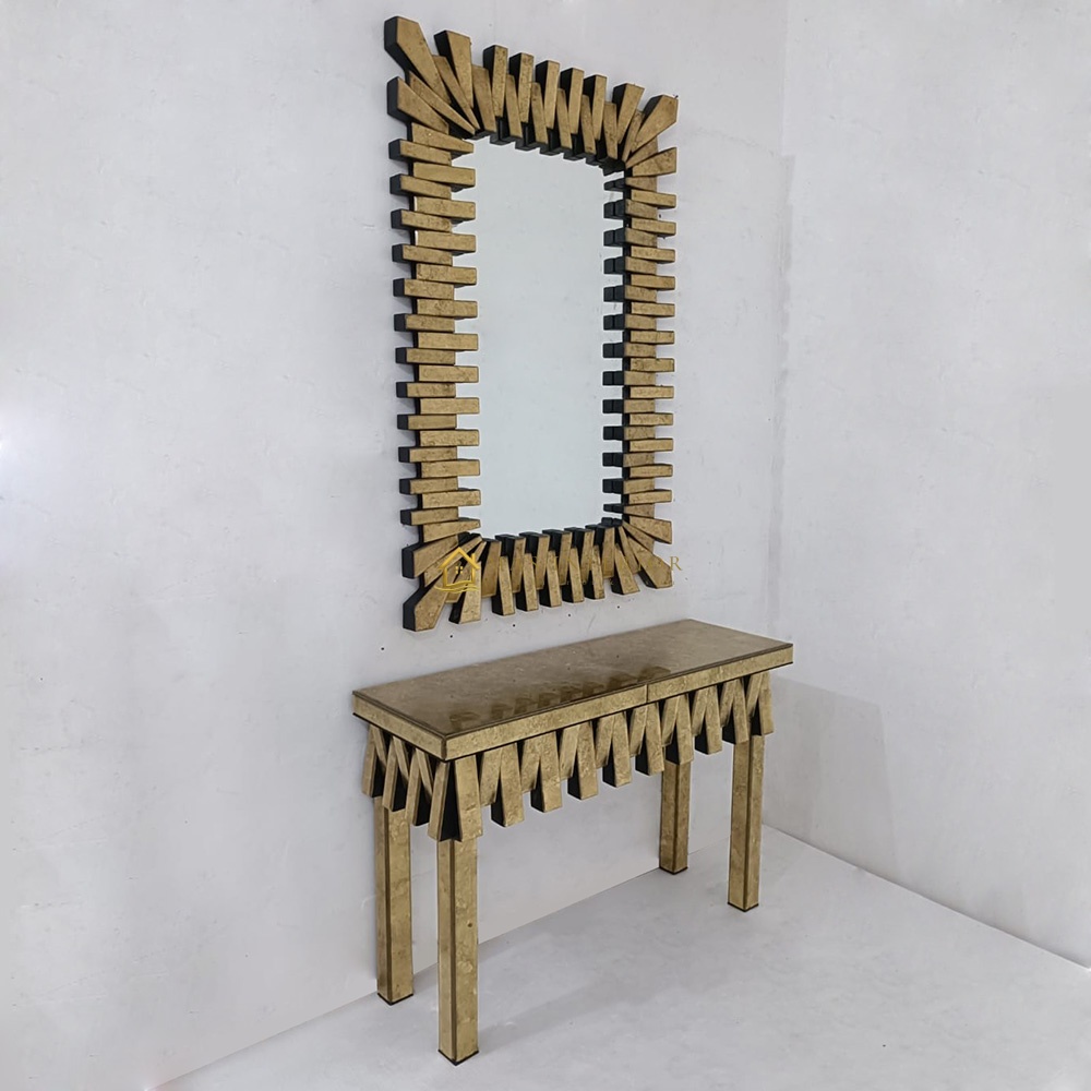 Meja Konsol 3D Gold dengan Cermin Dinding Modern Dekorasi Mewah MI 0203006