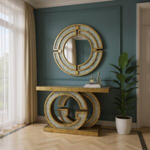 Meja Konsul Kristal Gold Set Cermin 120 x 40 x 90 cm