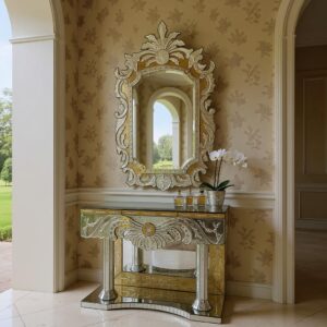 Meja Konsul Venetian Gold Set Cermin 100 x 50 x 80 cm