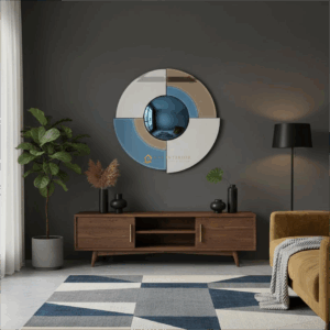 Cermin Dinding Bulat Cembung Biru 86×86 cm