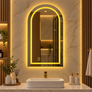 Cermin Dinding LED Arch Cermin Hias Modern dengan Lampu LED 50×90 cm