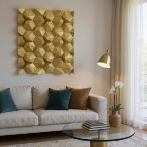 Cermin Dekorasi Dinding 3D Gold 120 x 100 cm