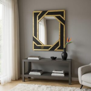 Cermin Dinding Modern Emas dan Hitam 120 x 80 cm MI 0101027