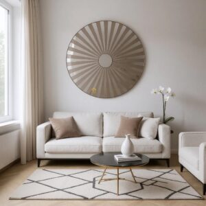 Cermin Dekorasi Dinding Bulat Silver+Brown 120cm
